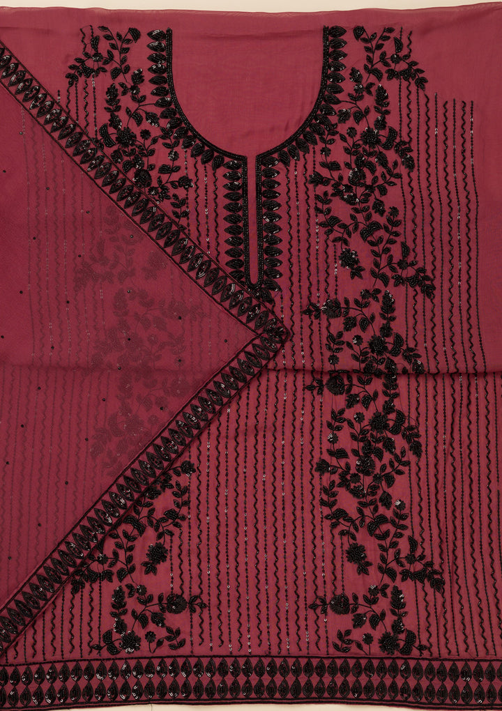 Rust Tissue Cutdana Unstitched Dress Material With Matching Bottom And Dupatta