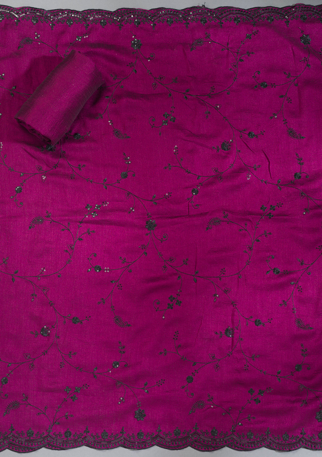 Wine Tissue Threadwork Unstitched Dress Material With Matching Bottom And Dupatta