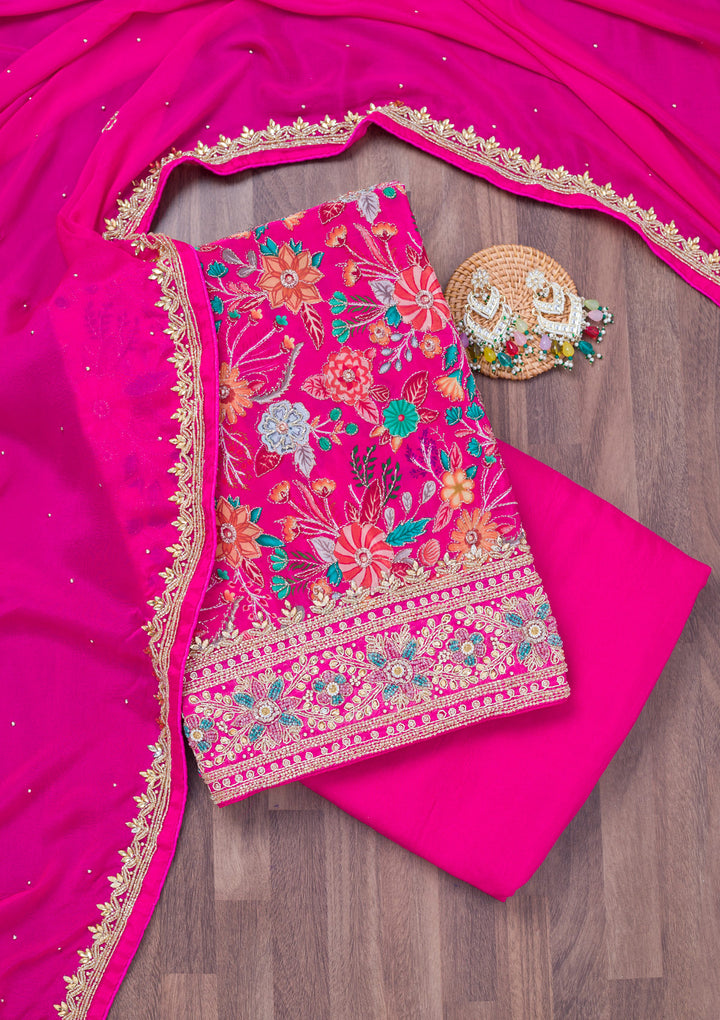 Rani Pink Stonework Chinon Unstitched Salwar Suit