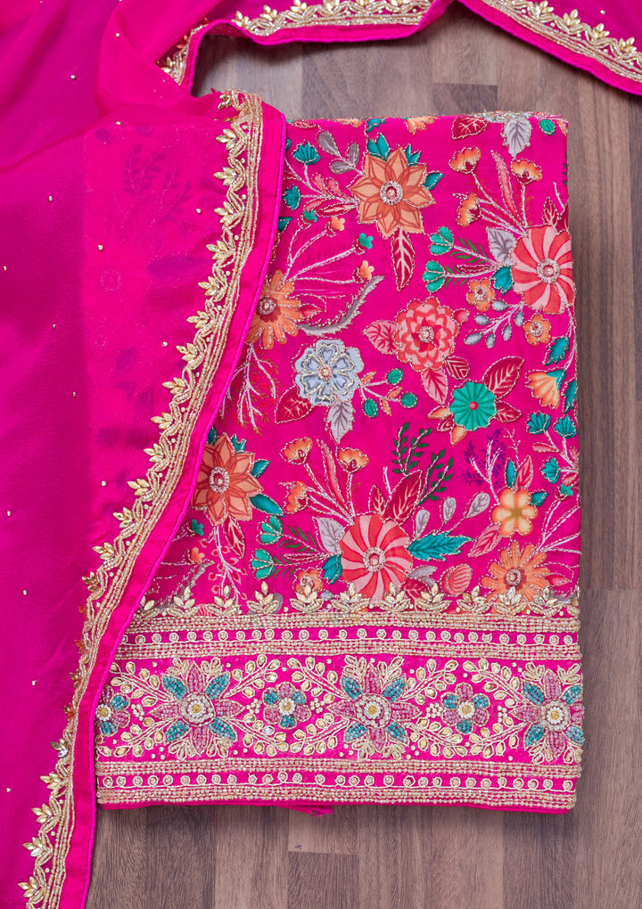 Rani Pink Stonework Chinon Unstitched Salwar Suit