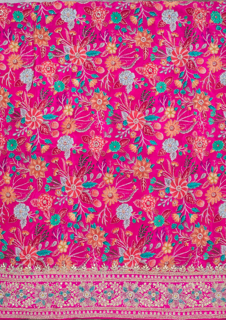 Rani Pink Stonework Chinon Unstitched Salwar Suit