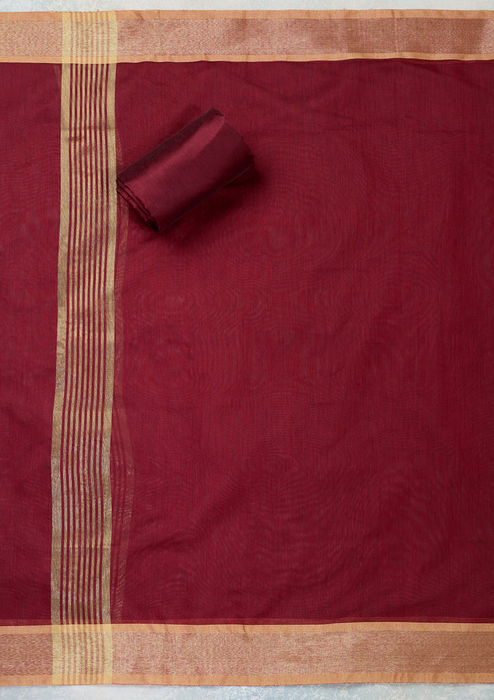 Beige Maroon Silk Gold Zariwork Unstitched Dress Material With Matching Bottom And Dupatta