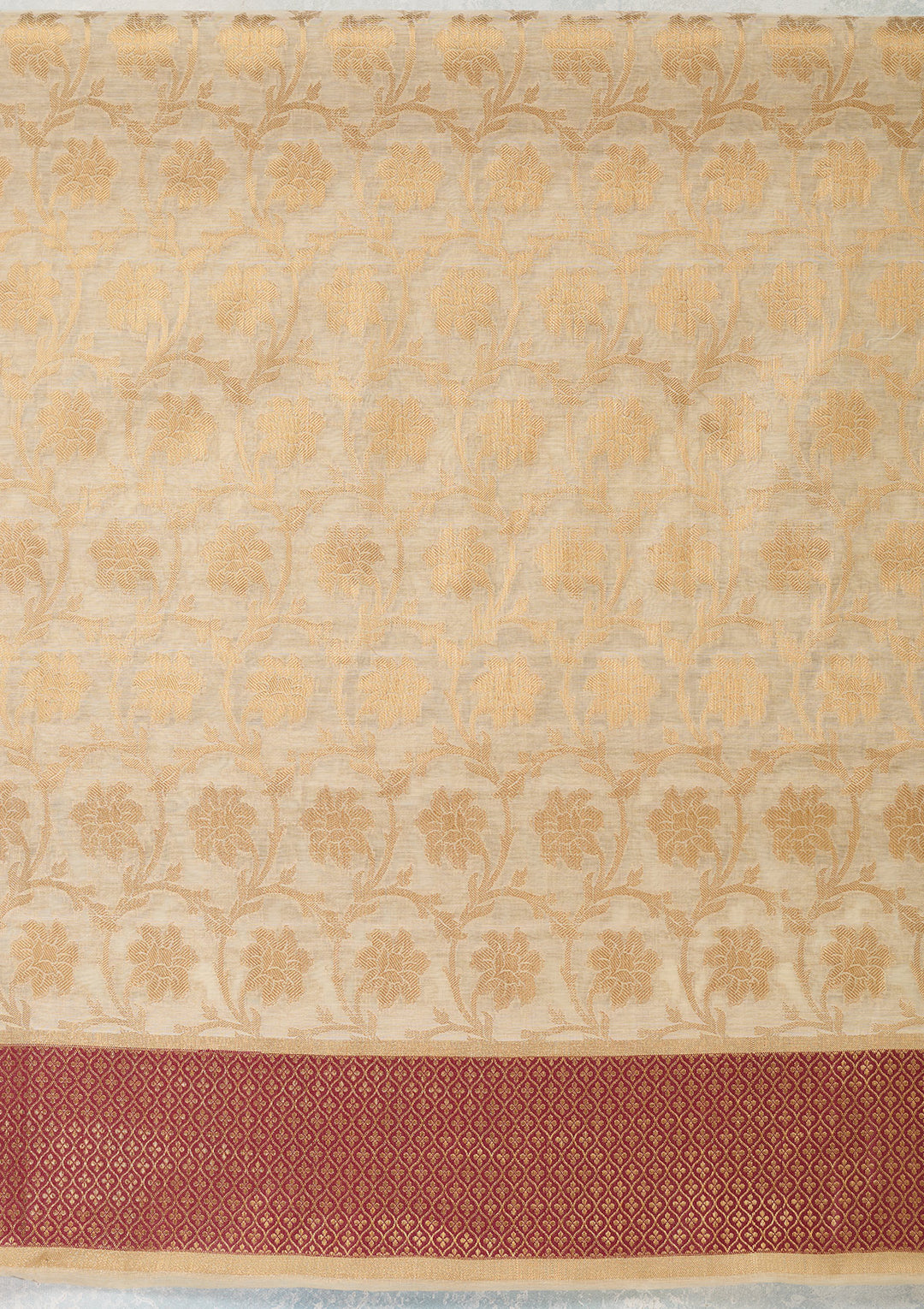 Beige Maroon Silk Gold Zariwork Unstitched Dress Material With Matching Bottom And Dupatta