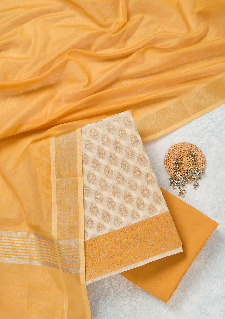 Beige Zariwork (Gold) Banarasi Unstitched Salwar Suit