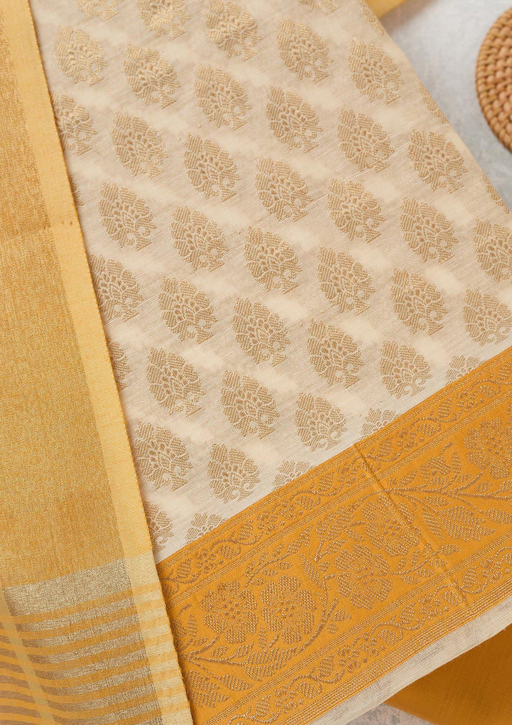 Beige Zariwork (Gold) Banarasi Unstitched Salwar Suit