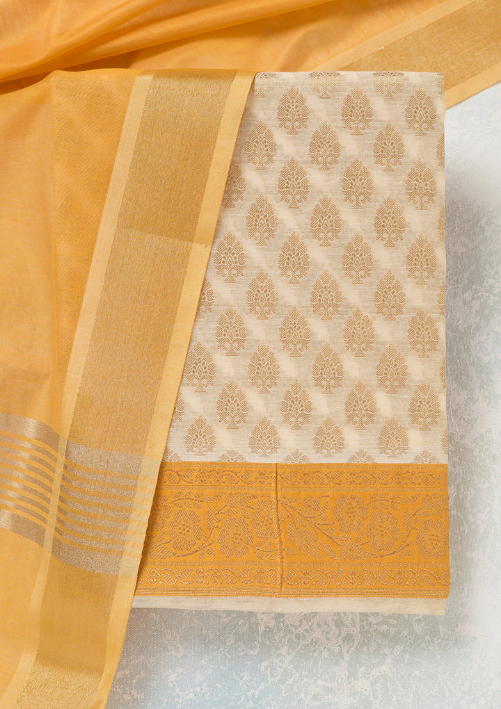 Beige Zariwork (Gold) Banarasi Unstitched Salwar Suit