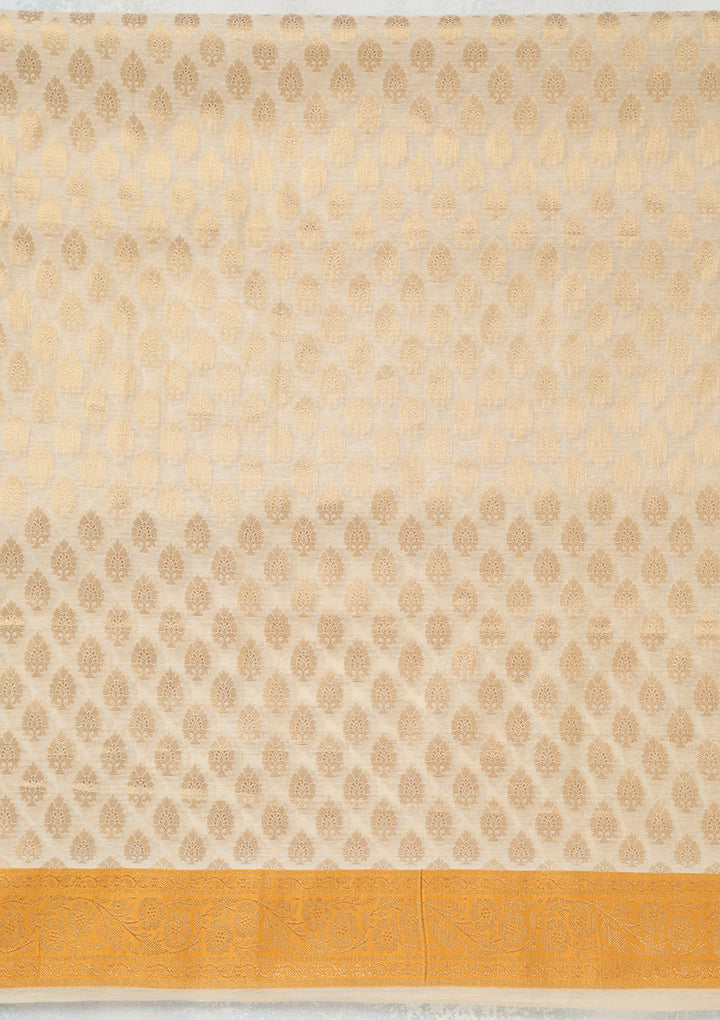 Beige Zariwork (Gold) Banarasi Unstitched Salwar Suit