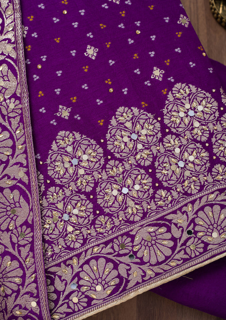 Koskii Chinon Purple Salwar Suit – Mirrorwork Elegance