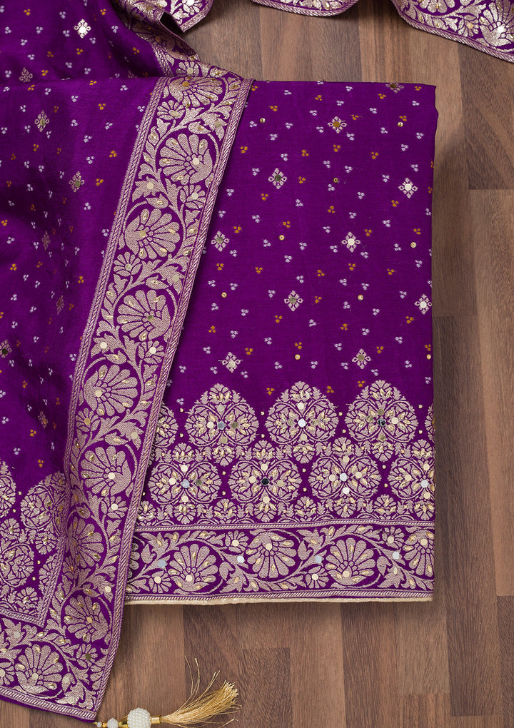 Koskii Chinon Purple Salwar Suit – Mirrorwork Elegance