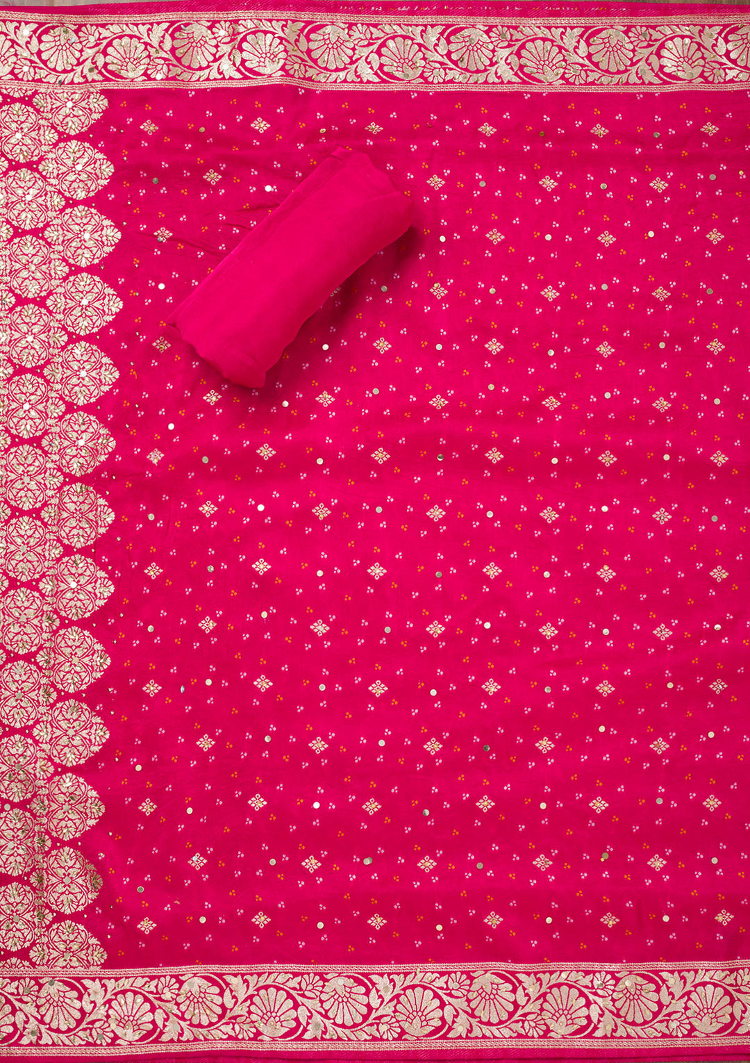 Rani Pink Mirrorwork Semi Crepe Unstitched Salwar Suit