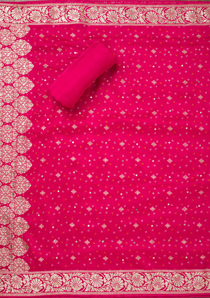 Rani Pink Mirrorwork Semi Crepe Unstitched Salwar Suit