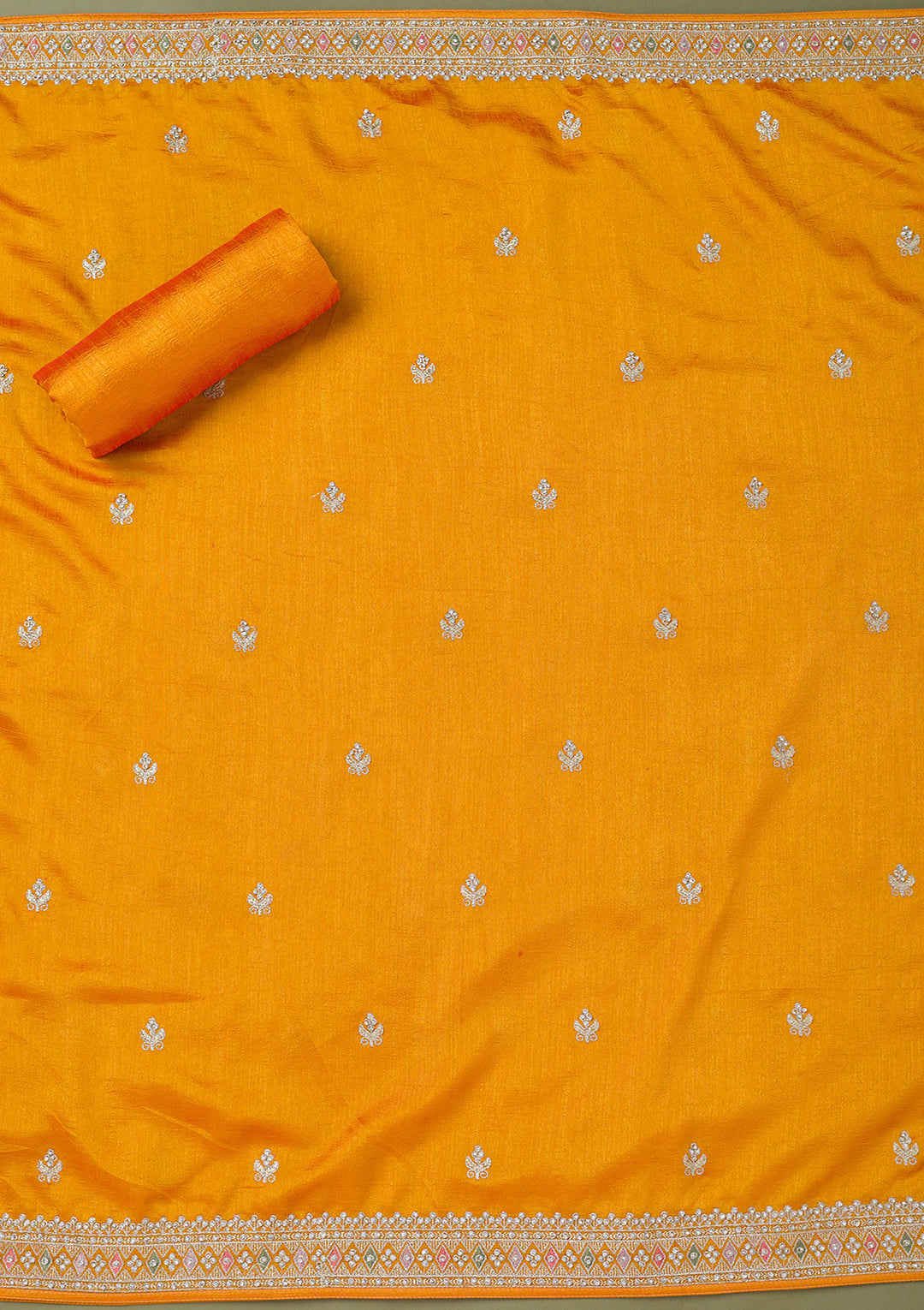 Mustard Zariwork Art Silk Unstitched Salwar Suit