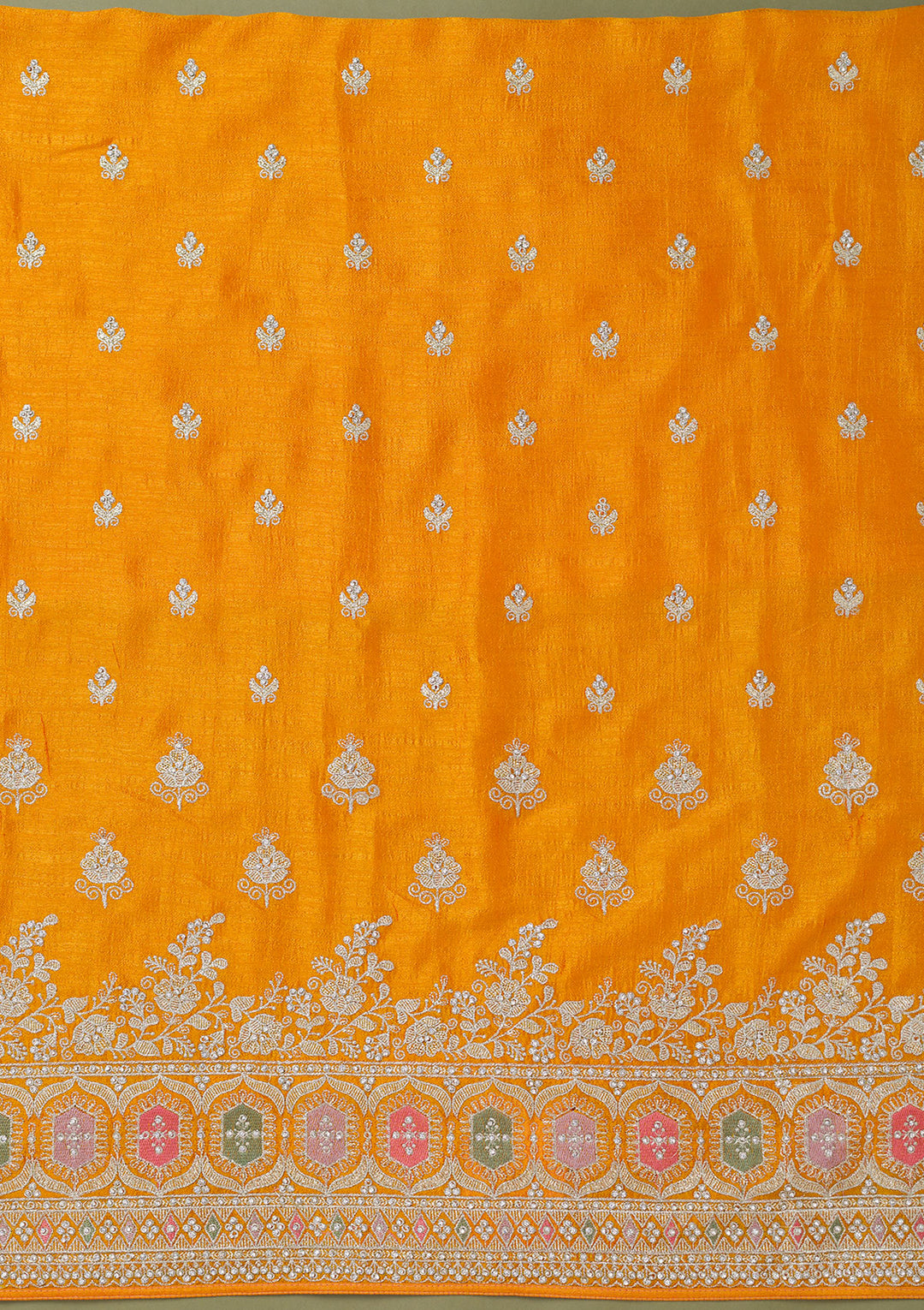 Mustard Zariwork Art Silk Unstitched Salwar Suit