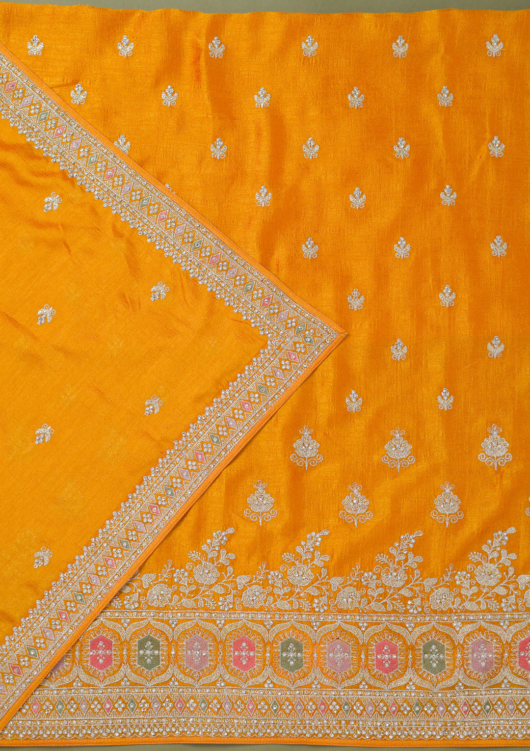 Mustard Zariwork Art Silk Unstitched Salwar Suit