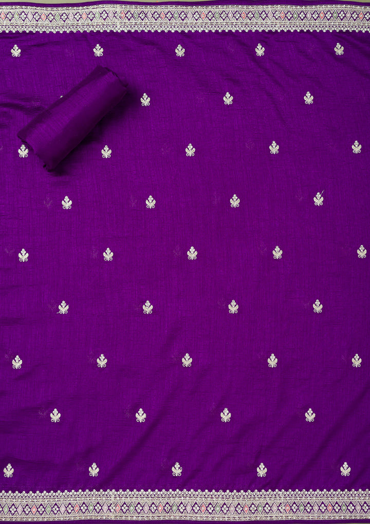 Purple Zariwork Art Silk Unstitched Salwar Suit