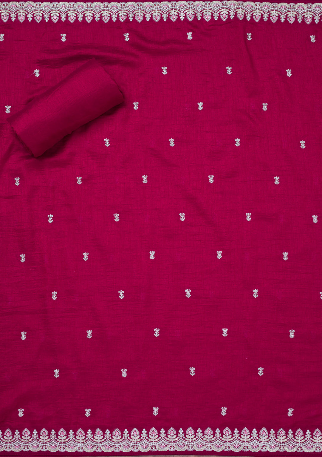 Maroon Soft Raw Silk Cording Unstitched Dress Material With Matching Bottom And Dupatta