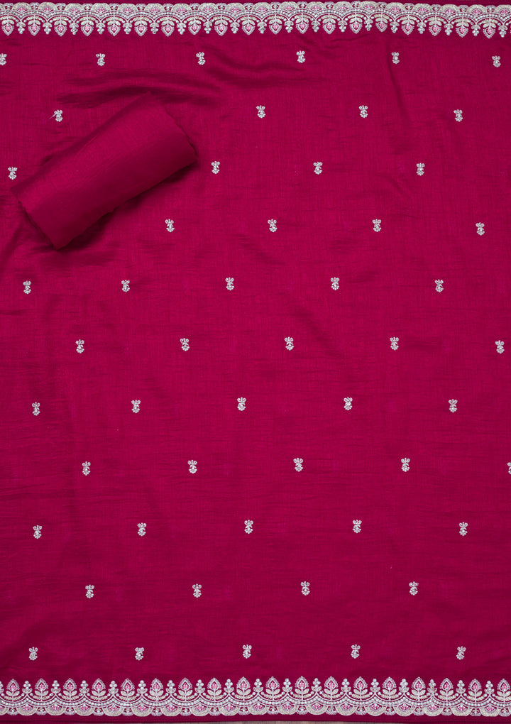 Maroon Soft Raw Silk Cording Unstitched Dress Material With Matching Bottom And Dupatta
