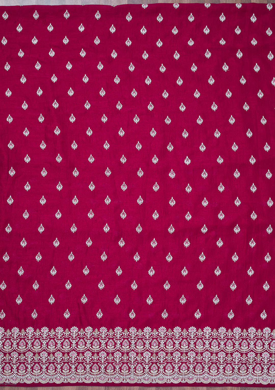 Maroon Soft Raw Silk Cording Unstitched Dress Material With Matching Bottom And Dupatta