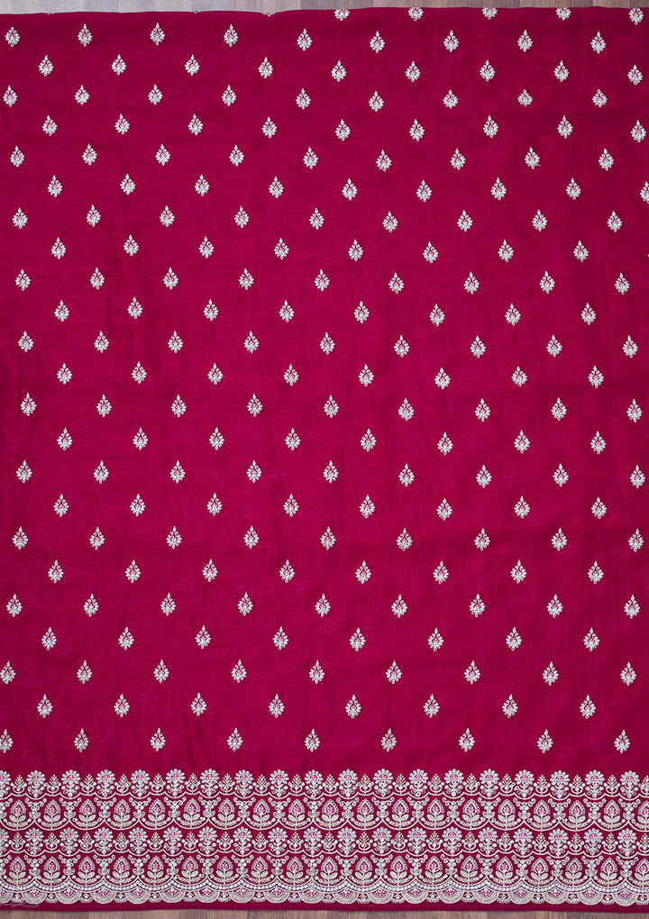 Maroon Soft Raw Silk Cording Unstitched Dress Material With Matching Bottom And Dupatta
