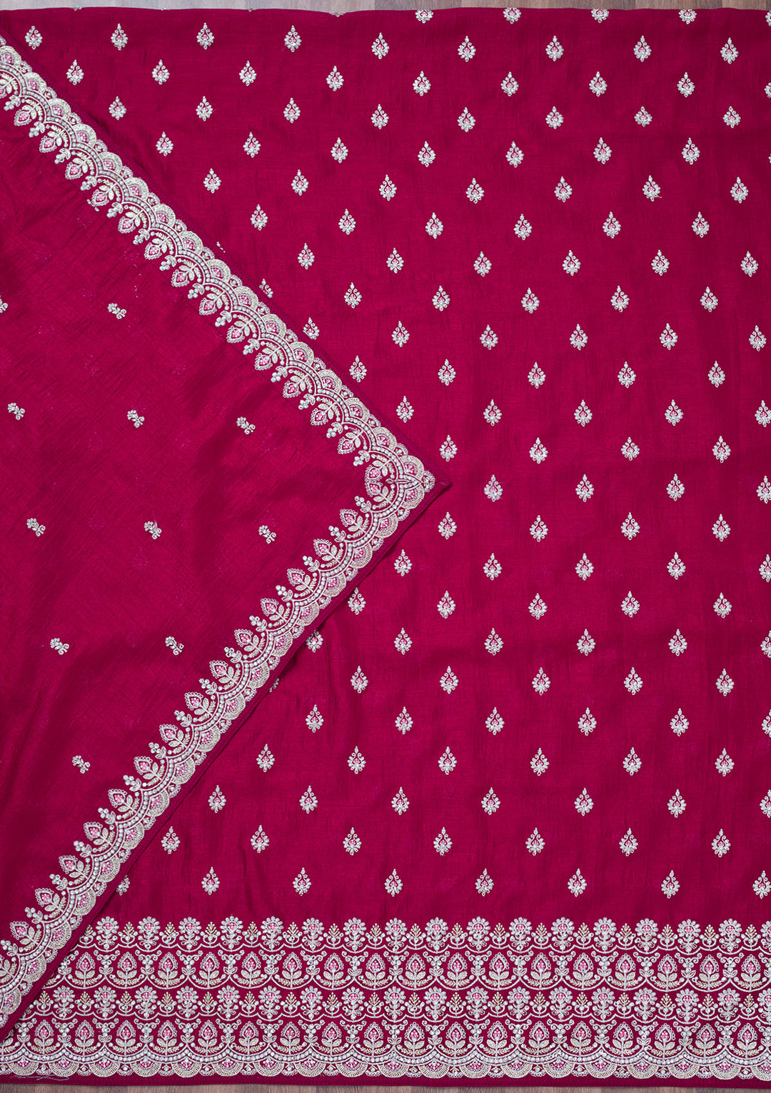 Maroon Soft Raw Silk Cording Unstitched Dress Material With Matching Bottom And Dupatta