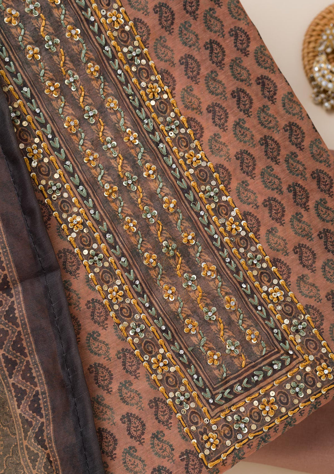 Koskii Chanderi Multicolor Salwar Suit – Unstitched Elegance