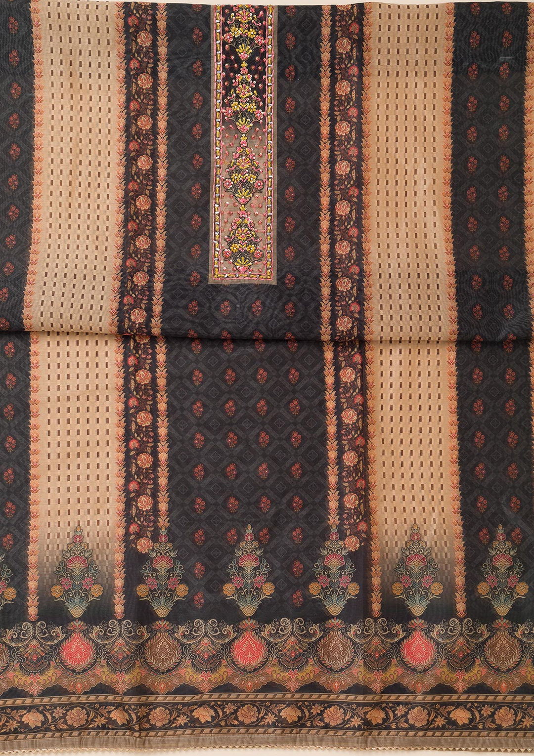 Black Chanderi Abstract Geometric Sequins Unstitched Dress Material With Matching Bottom And Dupatta
