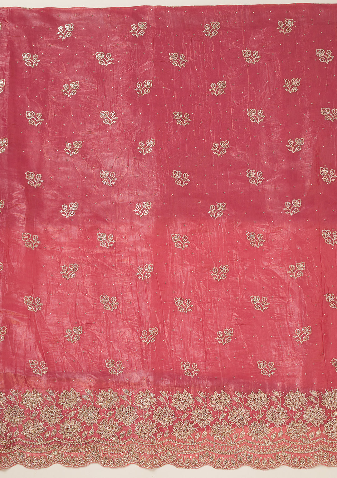 Onion Pink Tissue Threadwork Unstitched Dress Material With Matching Bottom And Dupatta