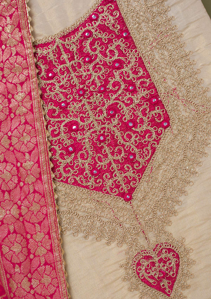 Beige Zariwork Tissue Unstitched Salwar Suit