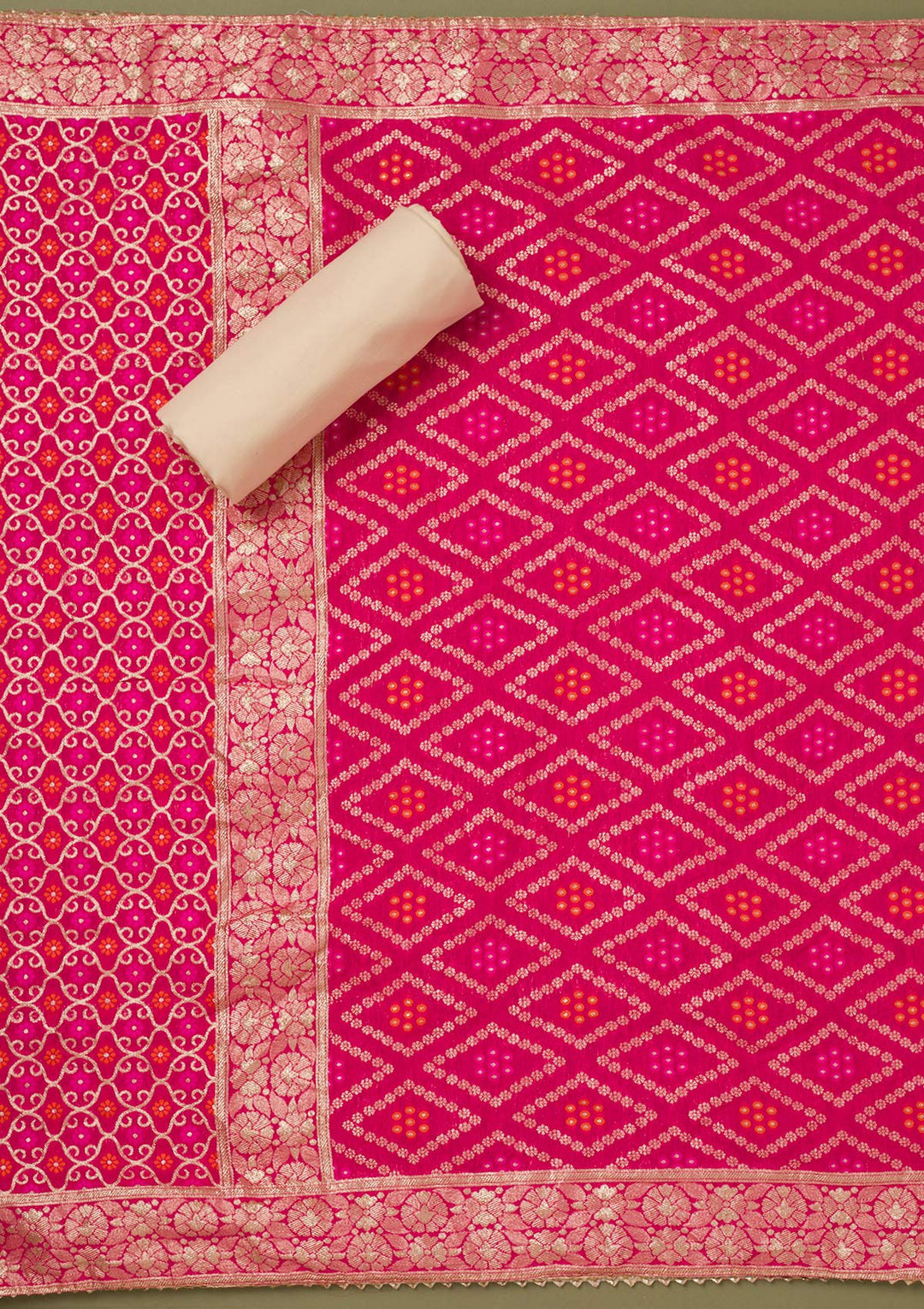 Beige Zariwork Tissue Unstitched Salwar Suit