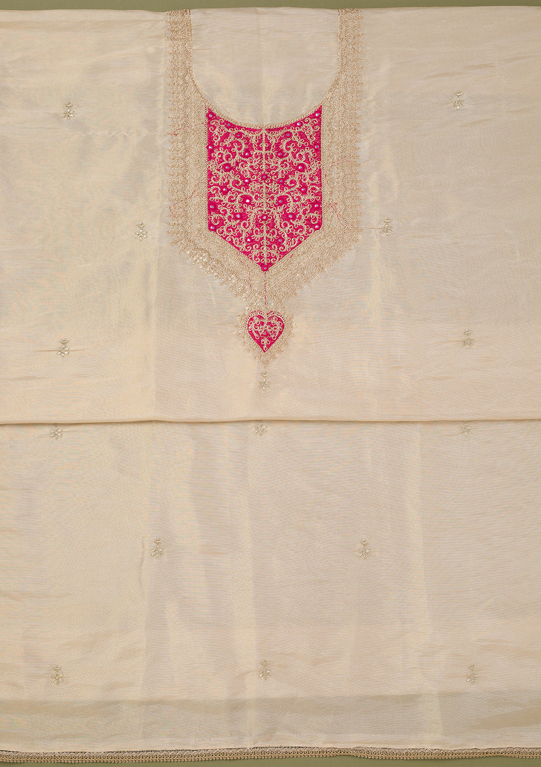 Beige Zariwork Tissue Unstitched Salwar Suit