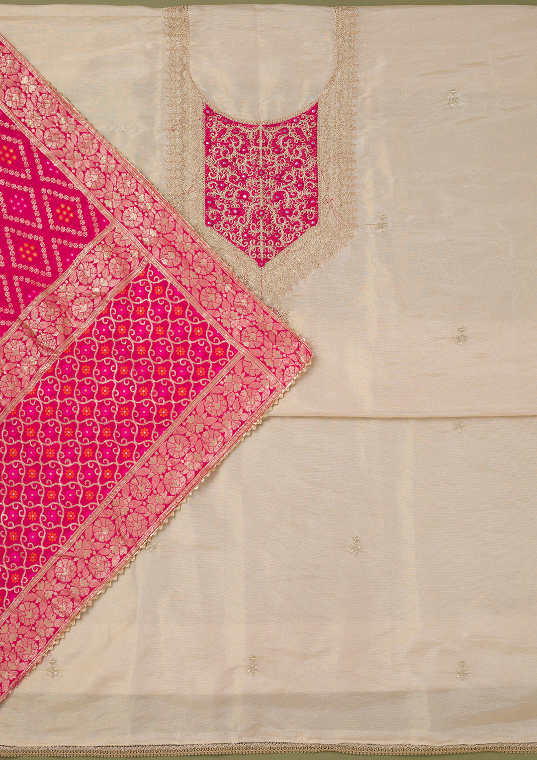 Beige Zariwork Tissue Unstitched Salwar Suit