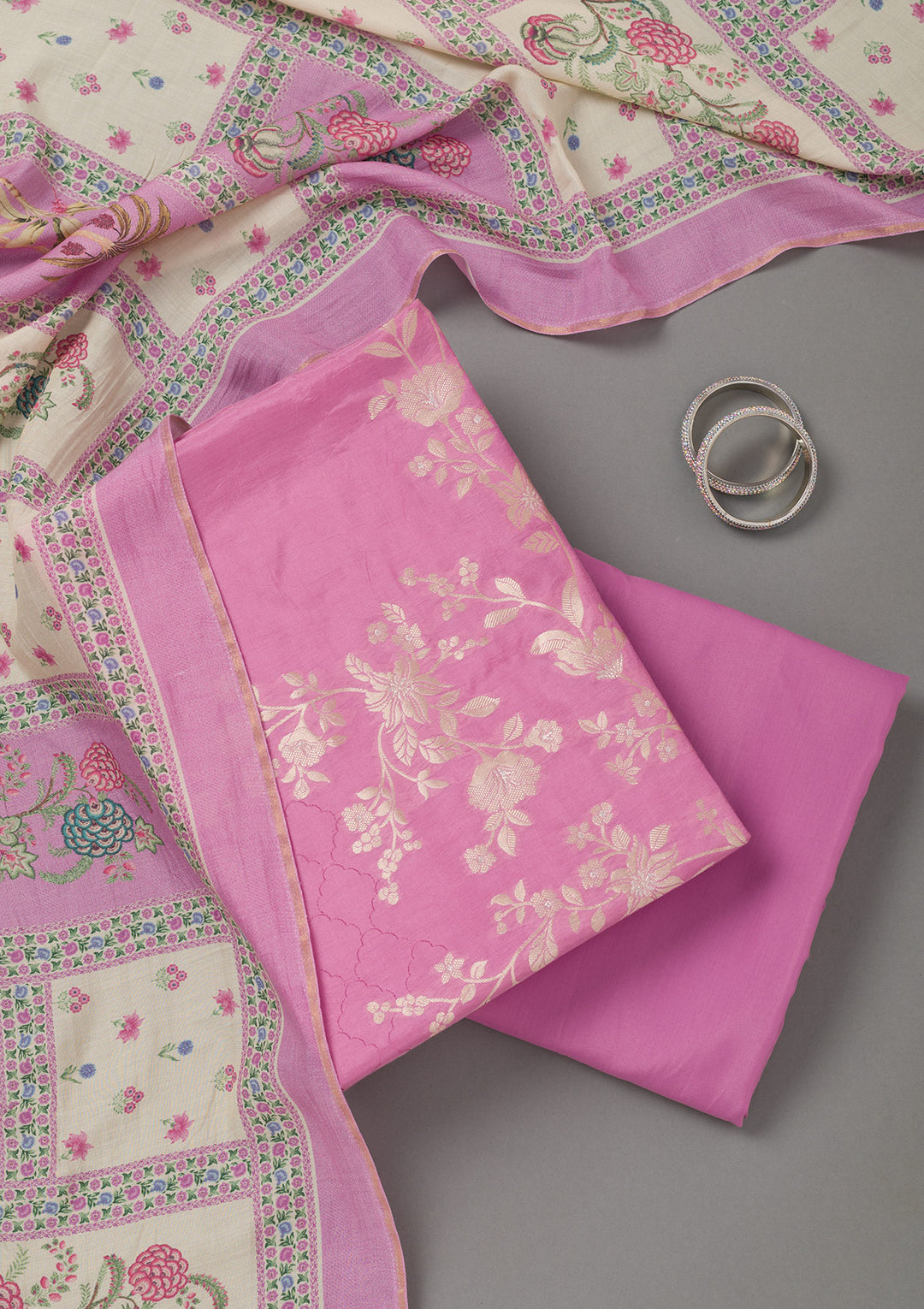 Lavender Zariwork Art Silk Unstitched Salwar Suit
