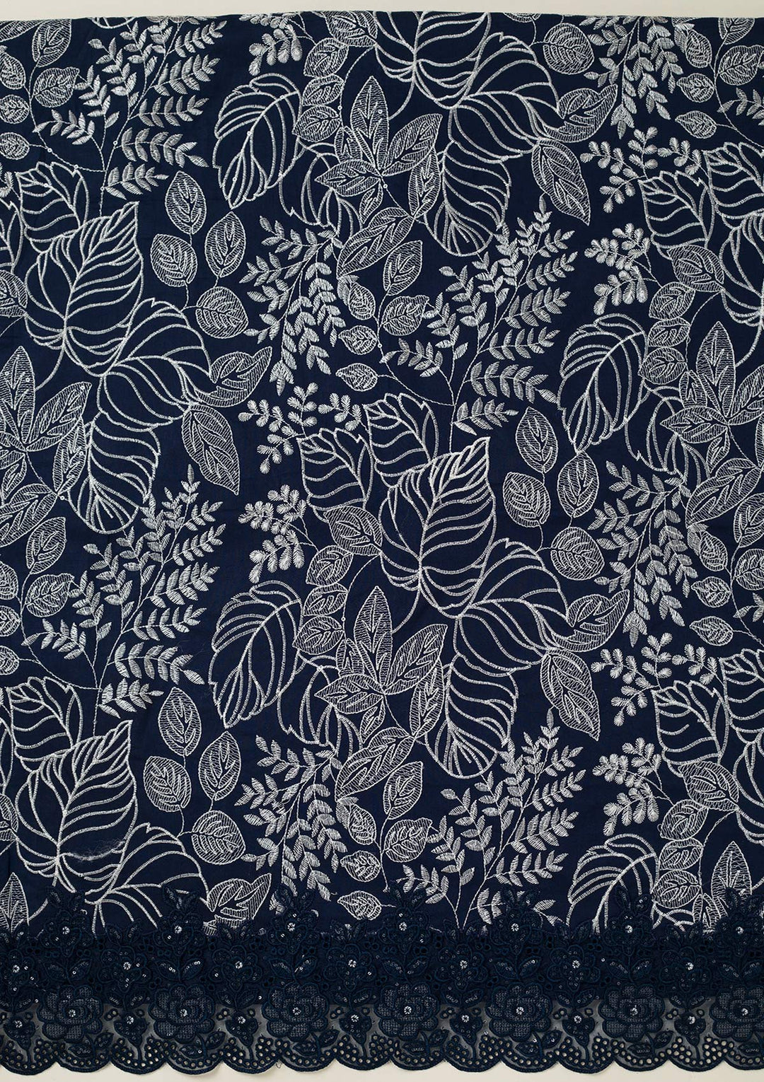 Peacock Blue Cotton Threadwork Unstitched Dress Material With Matching Bottom And Dupatta