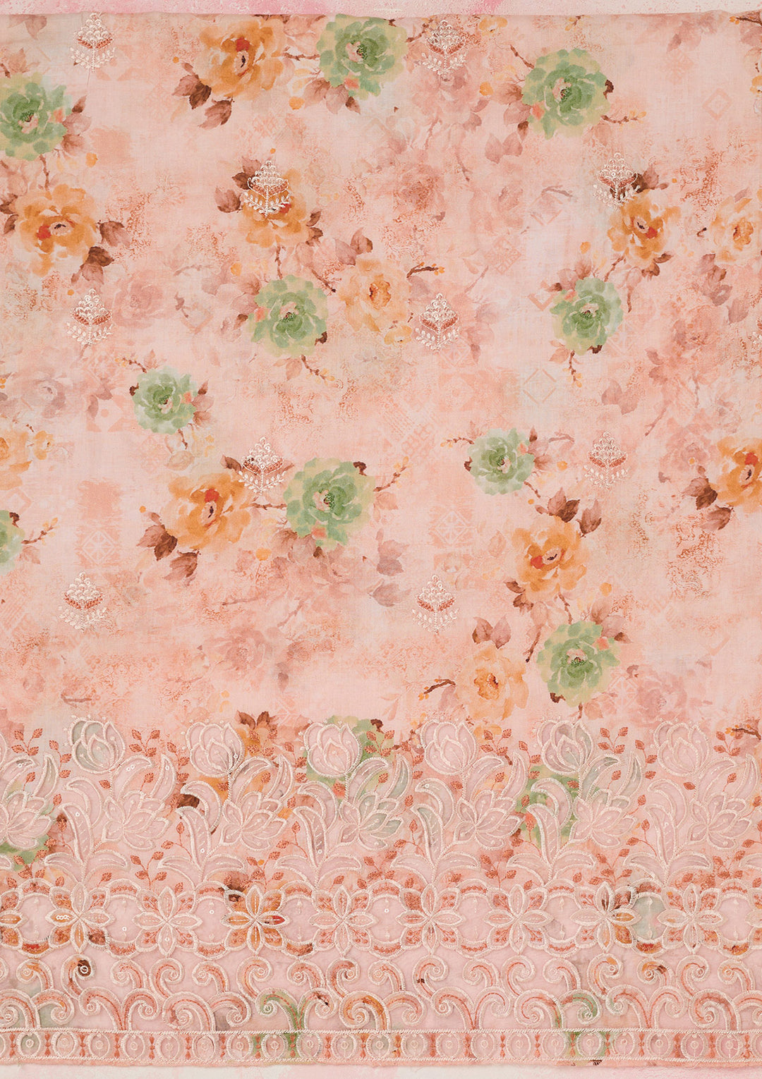 Peach Threadwork Linen Unstitched Salwar Suit