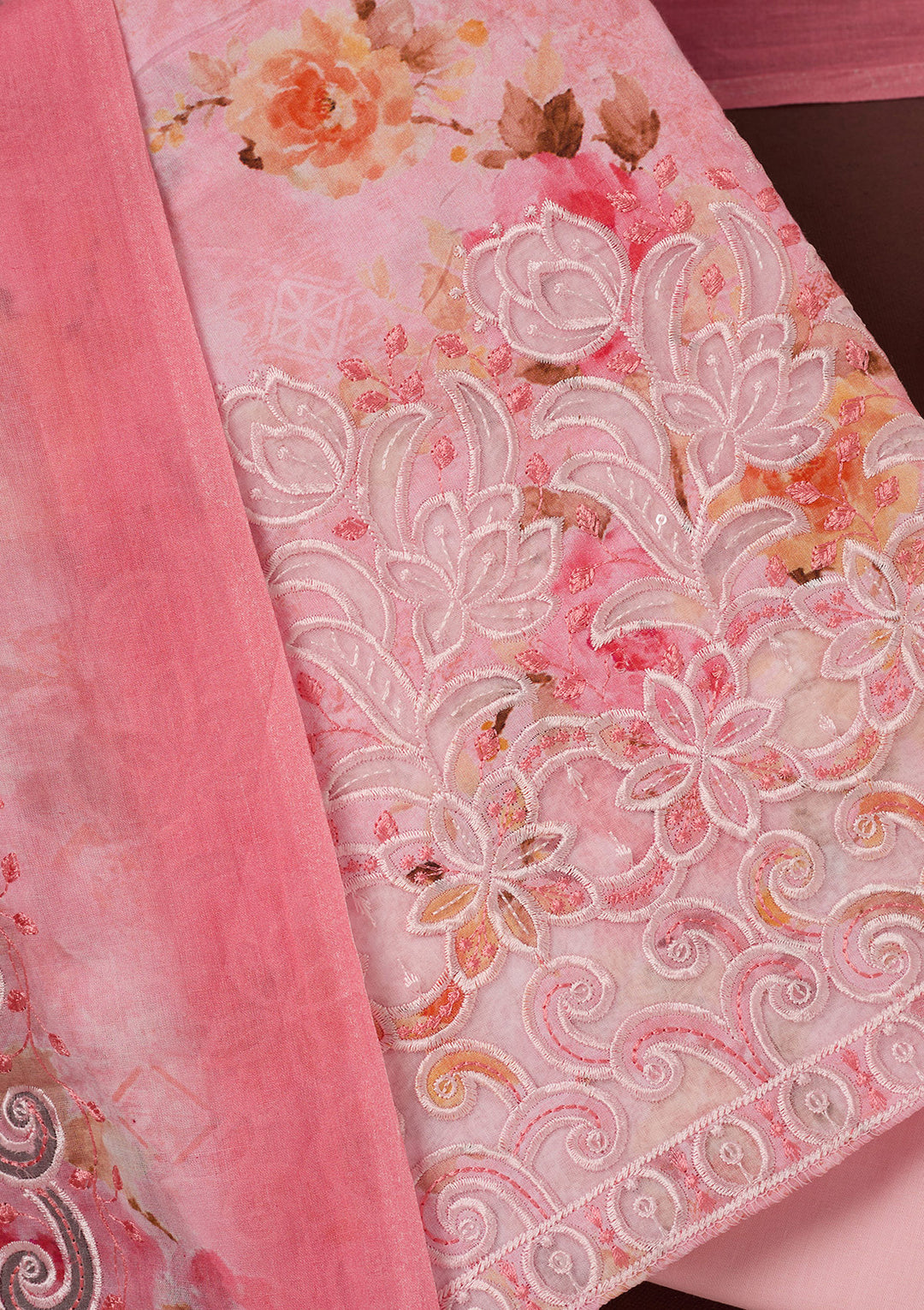 Pink Threadwork Linen Unstitched Salwar Suit