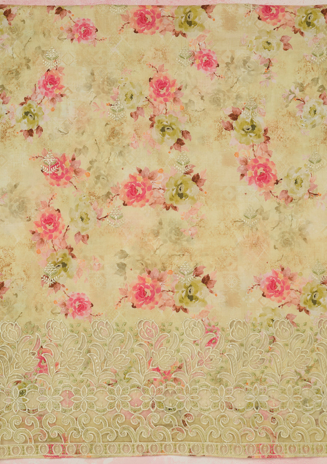 Pista Green Threadwork Linen Unstitched Salwar Suit