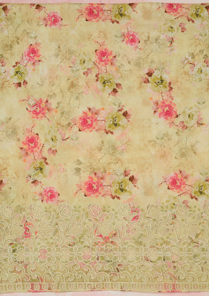 Pista Green Threadwork Linen Unstitched Salwar Suit