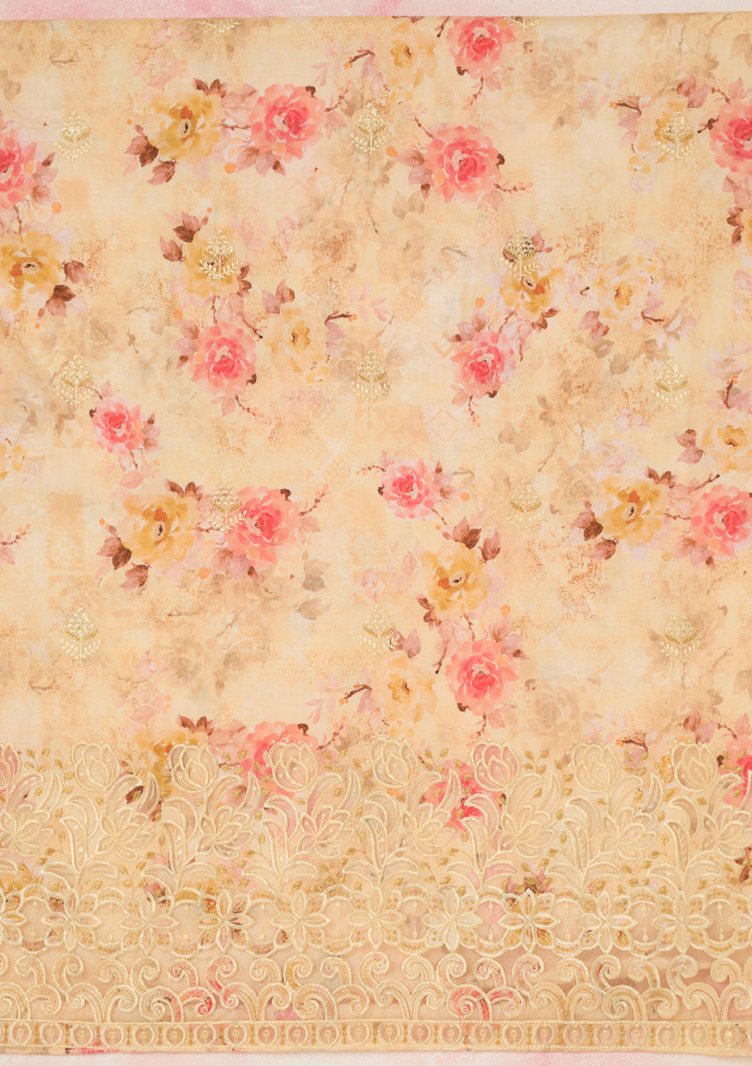 Yellow Threadwork Linen Unstitched Salwar Suit