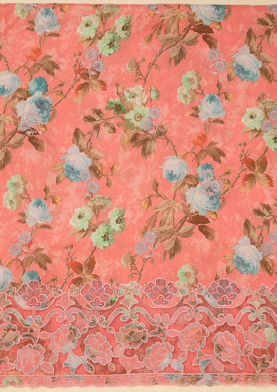 Peach Threadwork Cotton Unstitched Salwar Suit