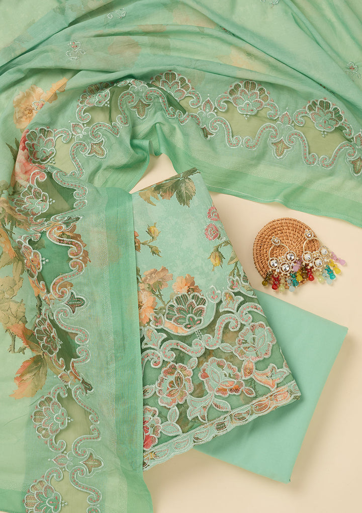 Sea Green Threadwork Cotton Unstitched Salwar Suit