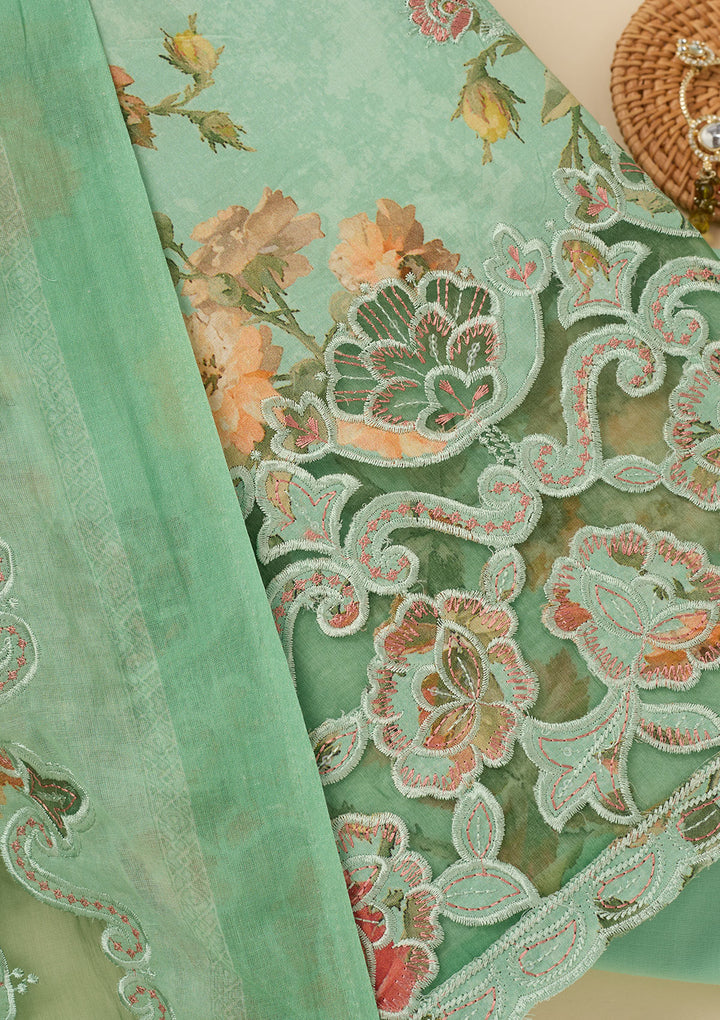 Sea Green Threadwork Cotton Unstitched Salwar Suit