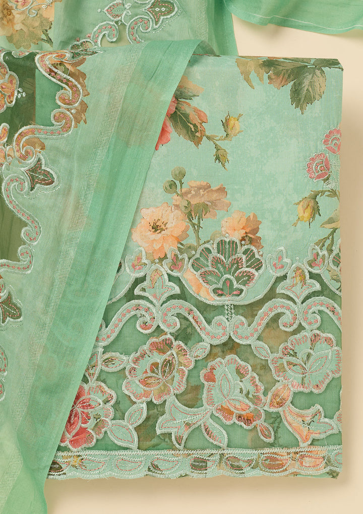 Sea Green Threadwork Cotton Unstitched Salwar Suit