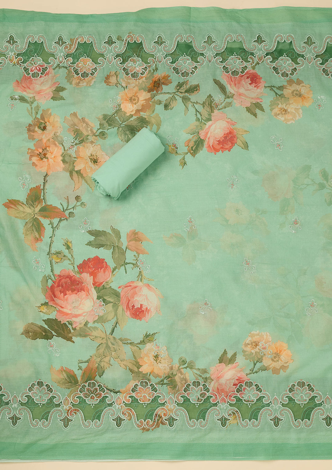 Sea Green Threadwork Cotton Unstitched Salwar Suit