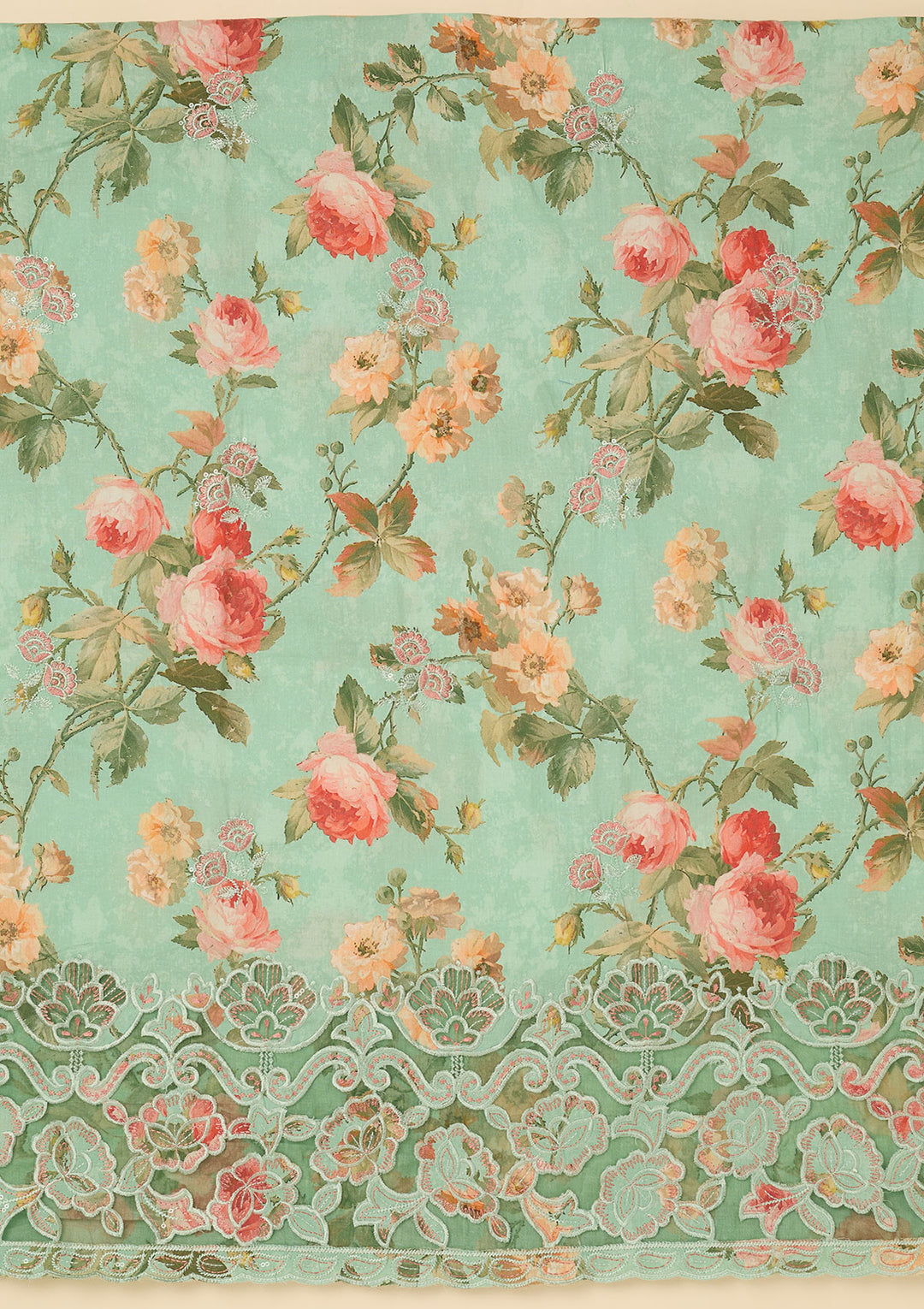 Sea Green Threadwork Cotton Unstitched Salwar Suit