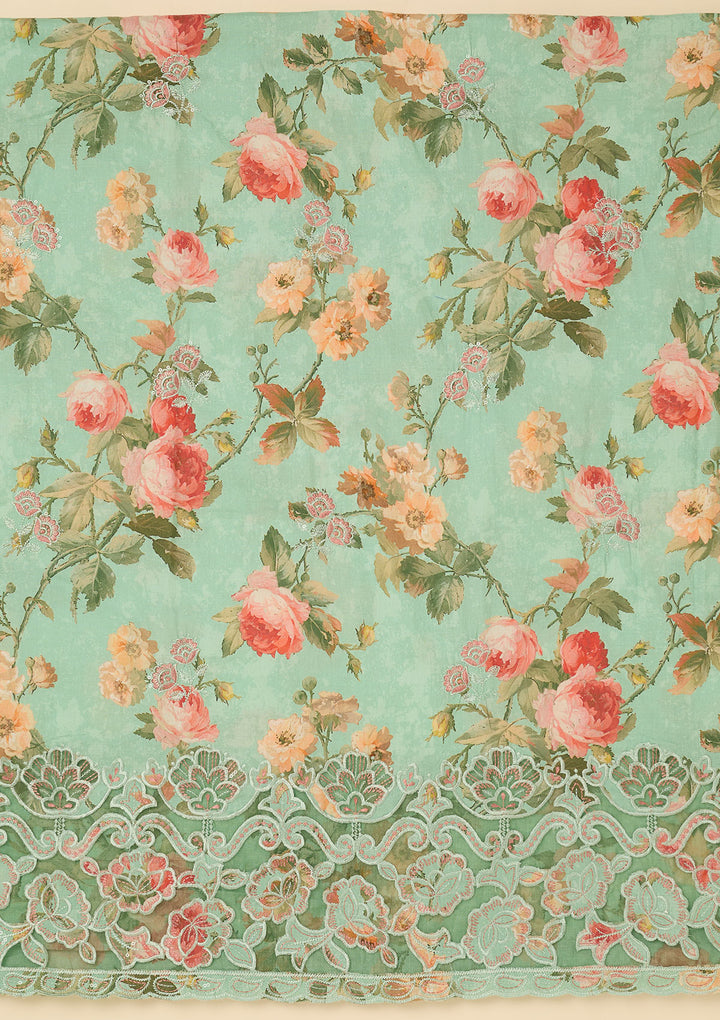 Sea Green Threadwork Cotton Unstitched Salwar Suit