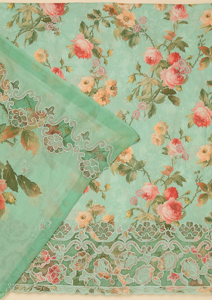 Sea Green Threadwork Cotton Unstitched Salwar Suit