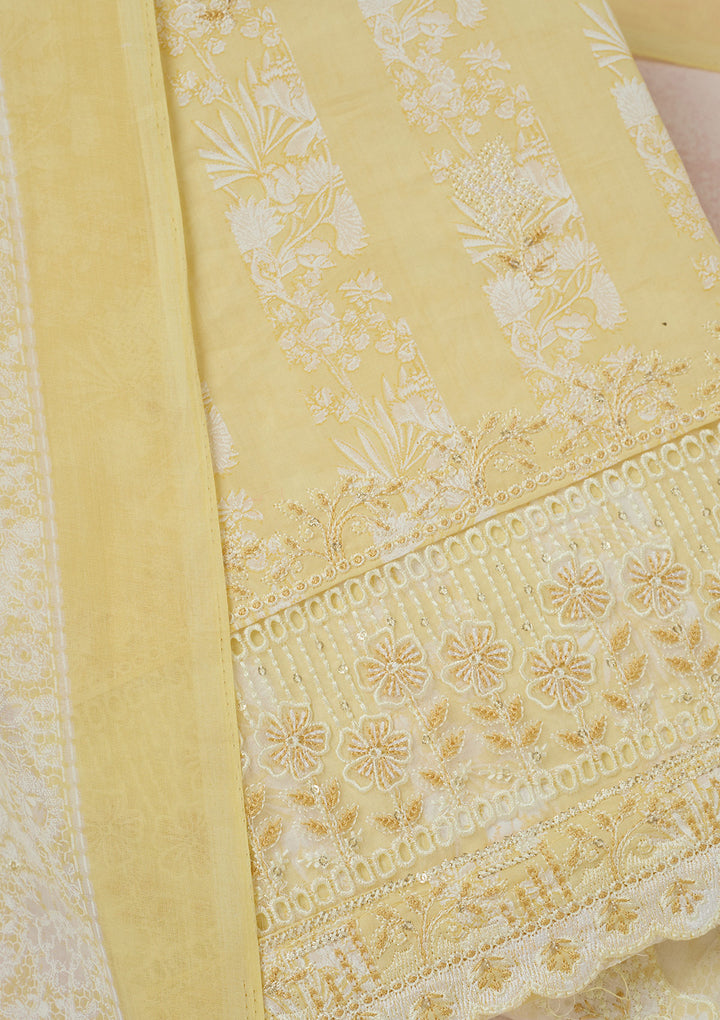 Yellow Threadwork Cotton Unstitched Salwar Suit