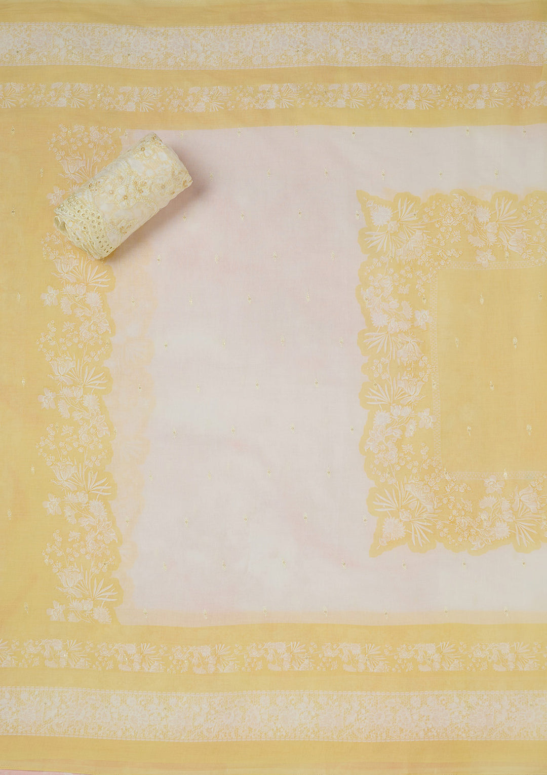 Yellow Threadwork Cotton Unstitched Salwar Suit