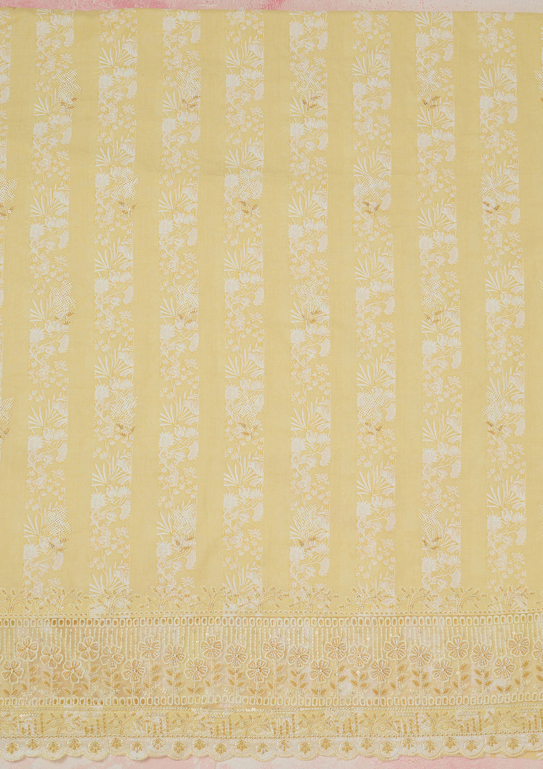 Yellow Threadwork Cotton Unstitched Salwar Suit