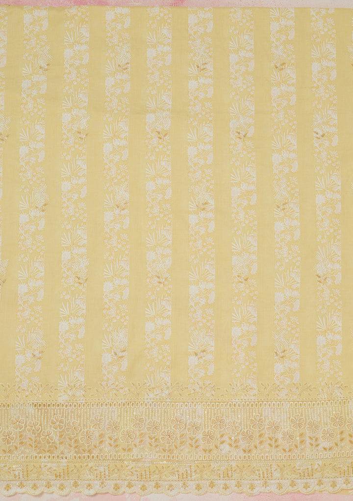 Yellow Threadwork Cotton Unstitched Salwar Suit